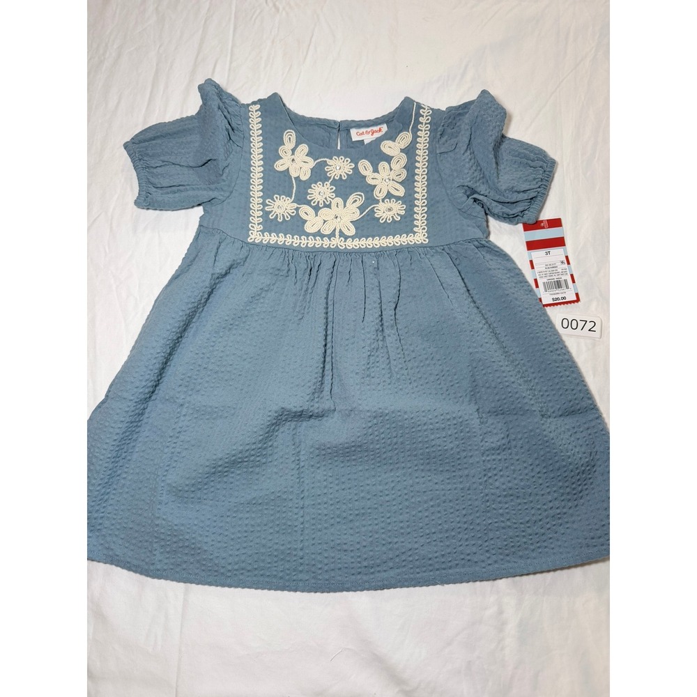 Cat & Jack Toddler Girls Blue Embroidered Floral Puff Sleeve Dress 3T NWT